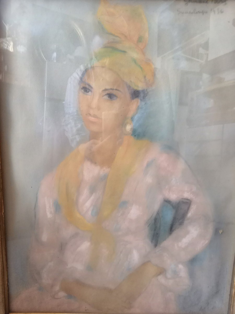 Pastel Portrait Of A West Indian Woman By Germaine Foury