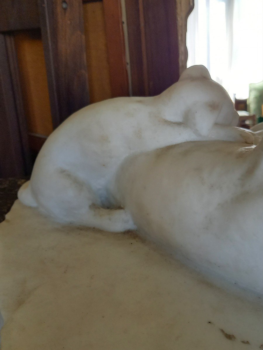 The Cat Breastfeeding Her Kittens. Sculpted On Carrara Marble-photo-1