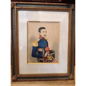 Portrait d'Un  Jeune Officier Daté 1838 Par Hippolyte Lecomte 