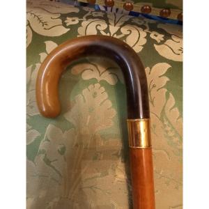 Art Deco Cane With Gold Ferrule And Blonde Horn