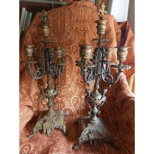 Napoleon III Bronze Candlesticks 