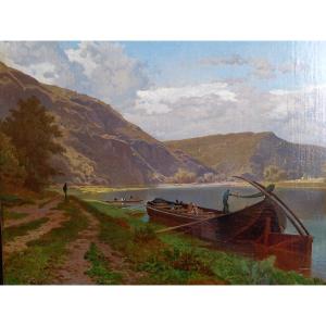 Francois Roffiaen : La Meuse Aux Environs De Waulsort.  Daté 1848