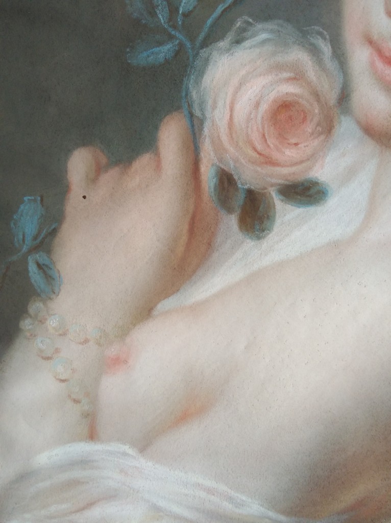 Pastel "la Jeune Fille à La Rose" Ecole Française Du XVIIIe Siècle-photo-2