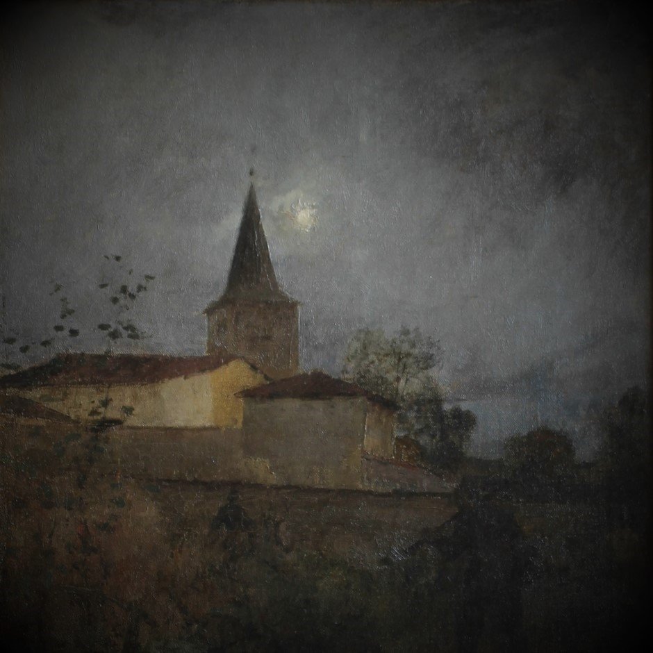 Jules Bastien-Lepage (1848-1884), "Clair de lune à Damvillers", huile sur toile signée datée-photo-1