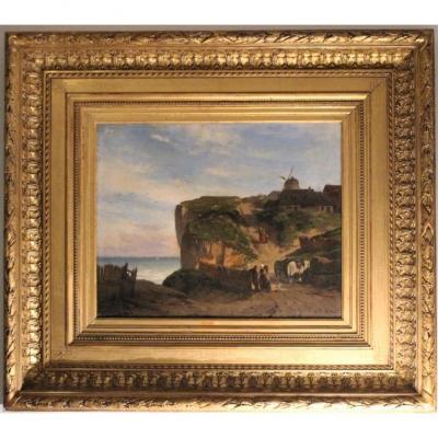 "edge Of Sea In Normandy", Oil On Panel Nineteenth Century, Signed Th Weber