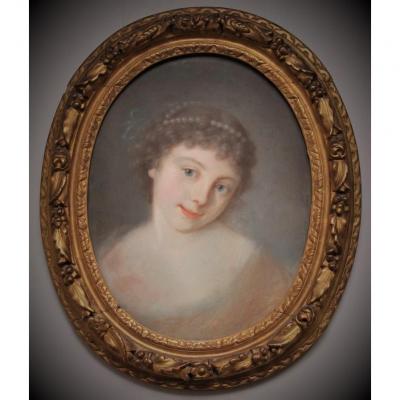 "young Girl With Pearls", Pastel Portrait Of The Eighteenth Century