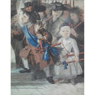 Cornelis TROOST , Enfants Déguisés, Gouache XVIIIème Siècle