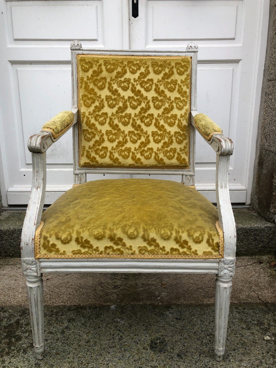 Pair Of Louis XVI Period Armchairs In Lacquered Beech-photo-4