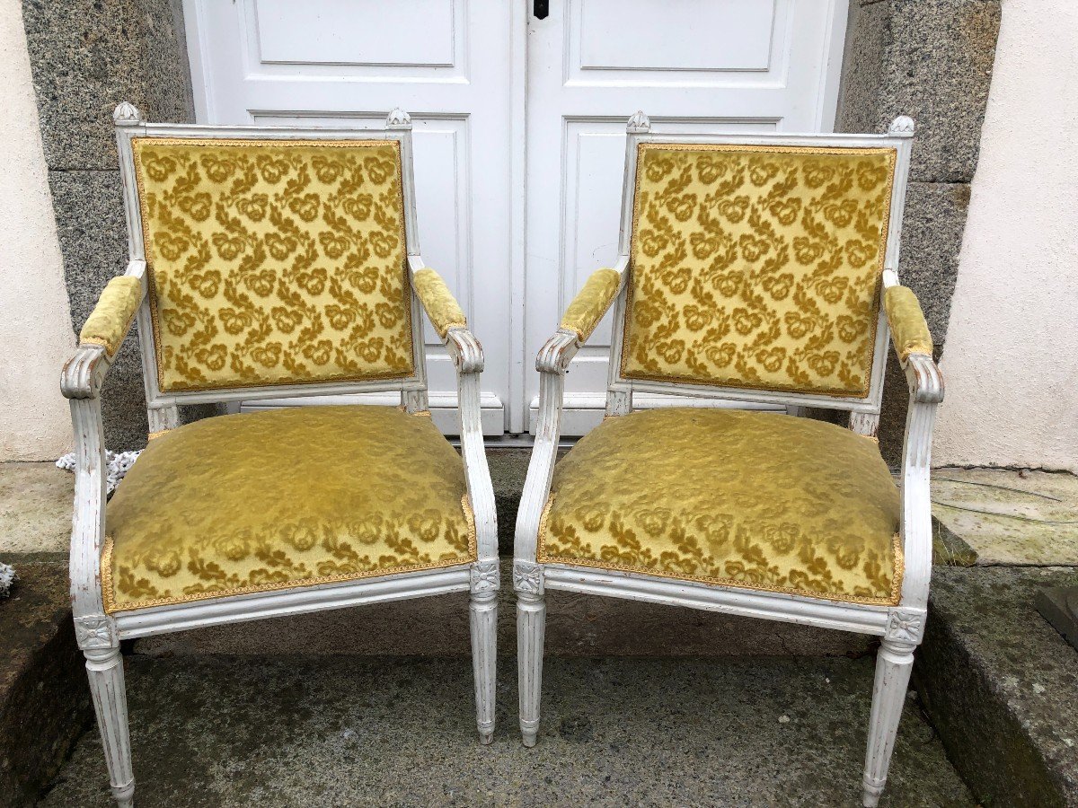 Pair Of Louis XVI Period Armchairs In Lacquered Beech