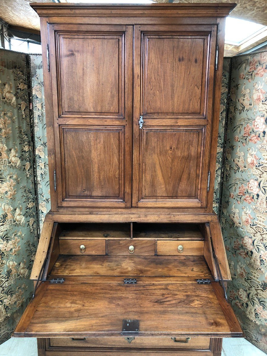 Bureau à Pente Formant Bibliothèque d'époque Louis XVI En Noyer-photo-4