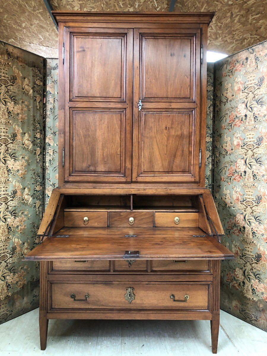 Bureau à Pente Formant Bibliothèque d'époque Louis XVI En Noyer