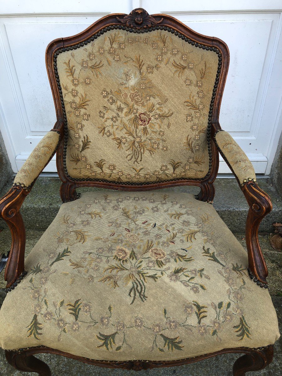 Large Louis XV Period Flat Back Armchair Stamped By Og.mathon-photo-2