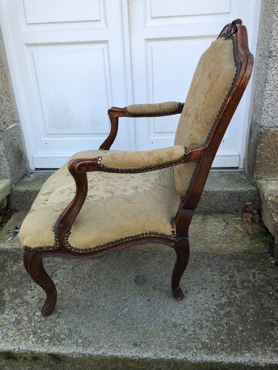 Large Louis XV Period Flat Back Armchair Stamped By Og.mathon-photo-3