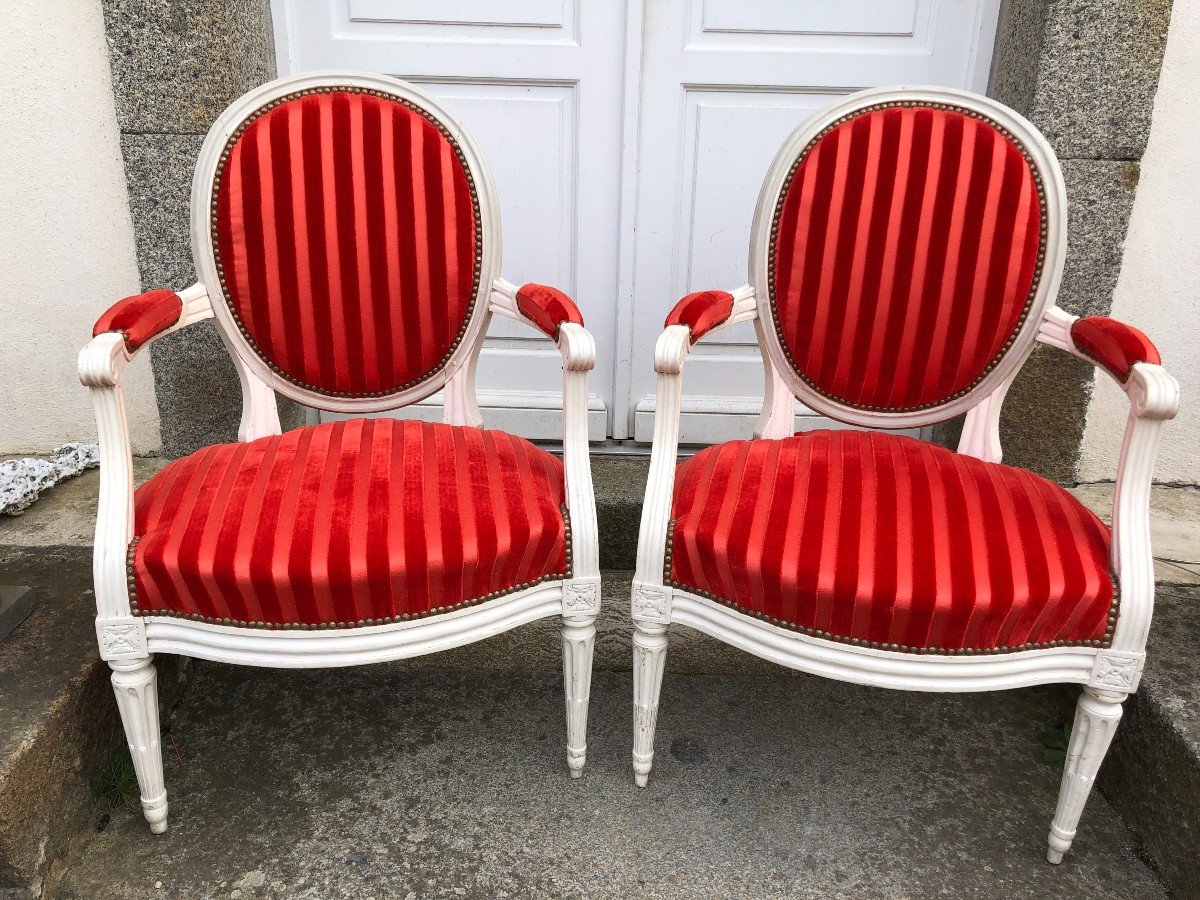 Paire De Fauteuils d'époque Louis XVI De A Gailliard-photo-1