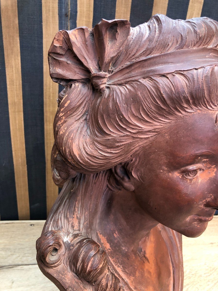 19th Century Terracotta, Bust Of A Young Woman-photo-4