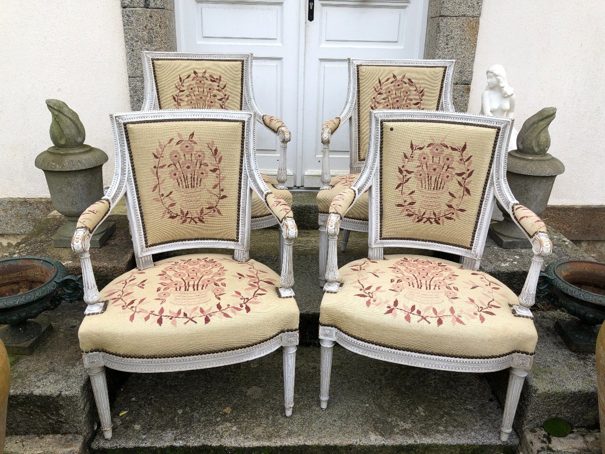 Set Of Four Louis XVI Period Armchairs By Jb. Boulard