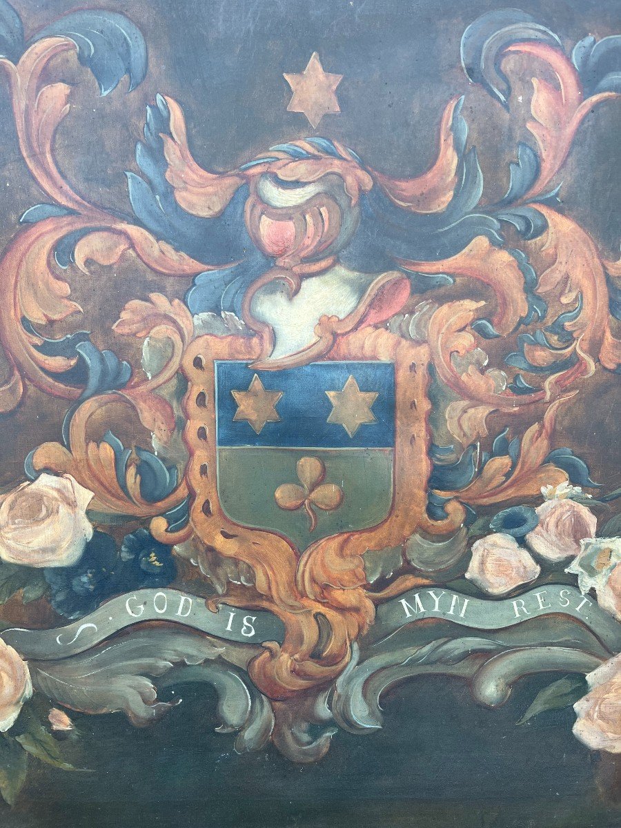 Huile Sur Toile Du XIXe Blason-photo-2