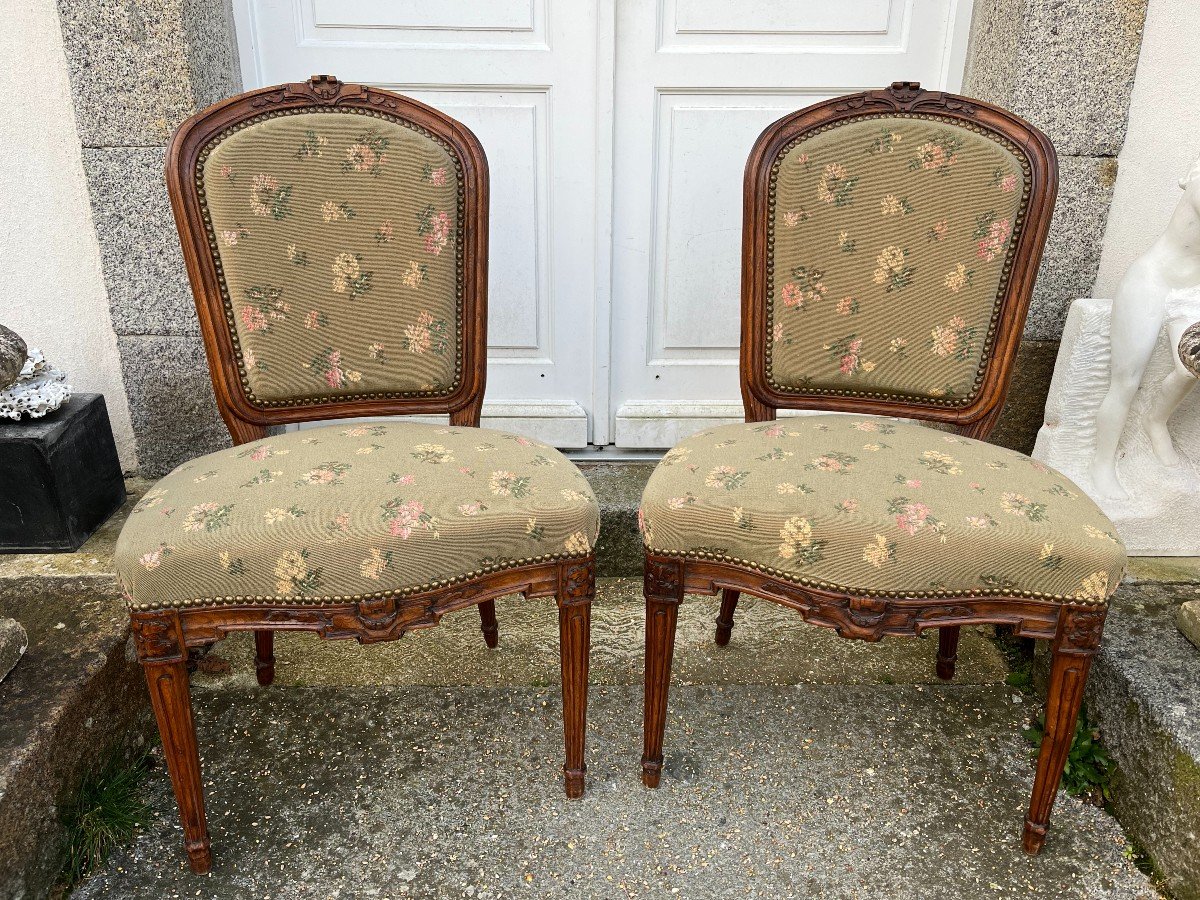 Suite De Quatre Chaises d'époque Louis XVI En Orme-photo-2