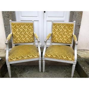 Pair Of Louis XVI Period Armchairs In Lacquered Beech