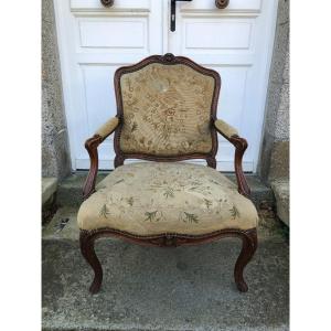 Large Louis XV Period Flat Back Armchair Stamped By Og.mathon