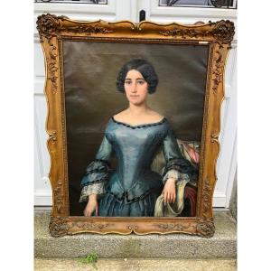 Large Portrait Of Young Girl From Louis Philippe Period