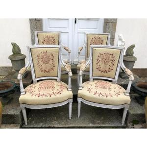 Set Of Four Louis XVI Period Armchairs By Jb. Boulard