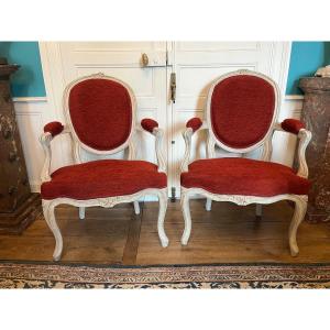 Pair Of Transition   Armchairs From The Louis XV And Louis XVI Periods