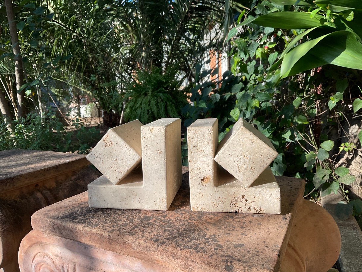 Bookend In Travertine By Fratelli Mannelli Circa 1970-photo-8