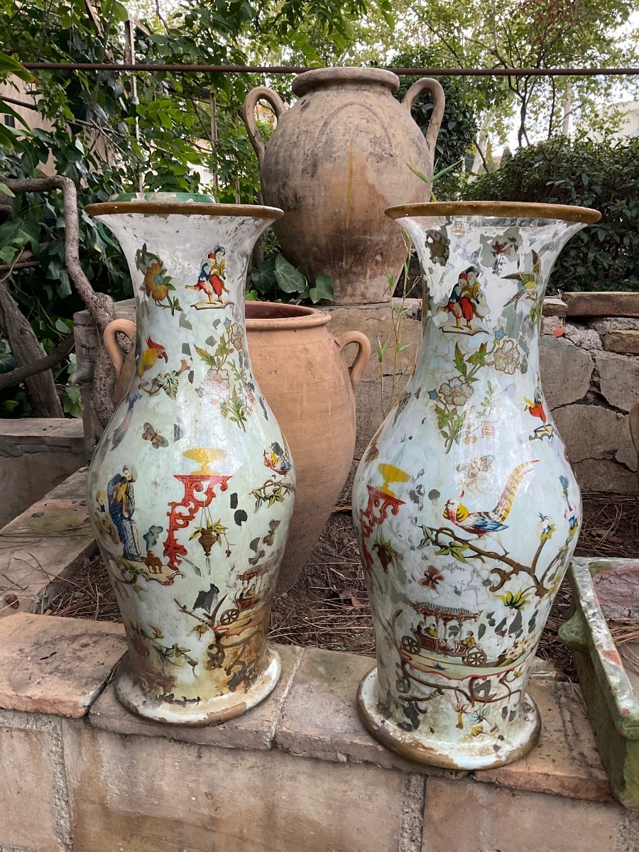 Pair Of Vases In Artepovera Around 1830/40-photo-2