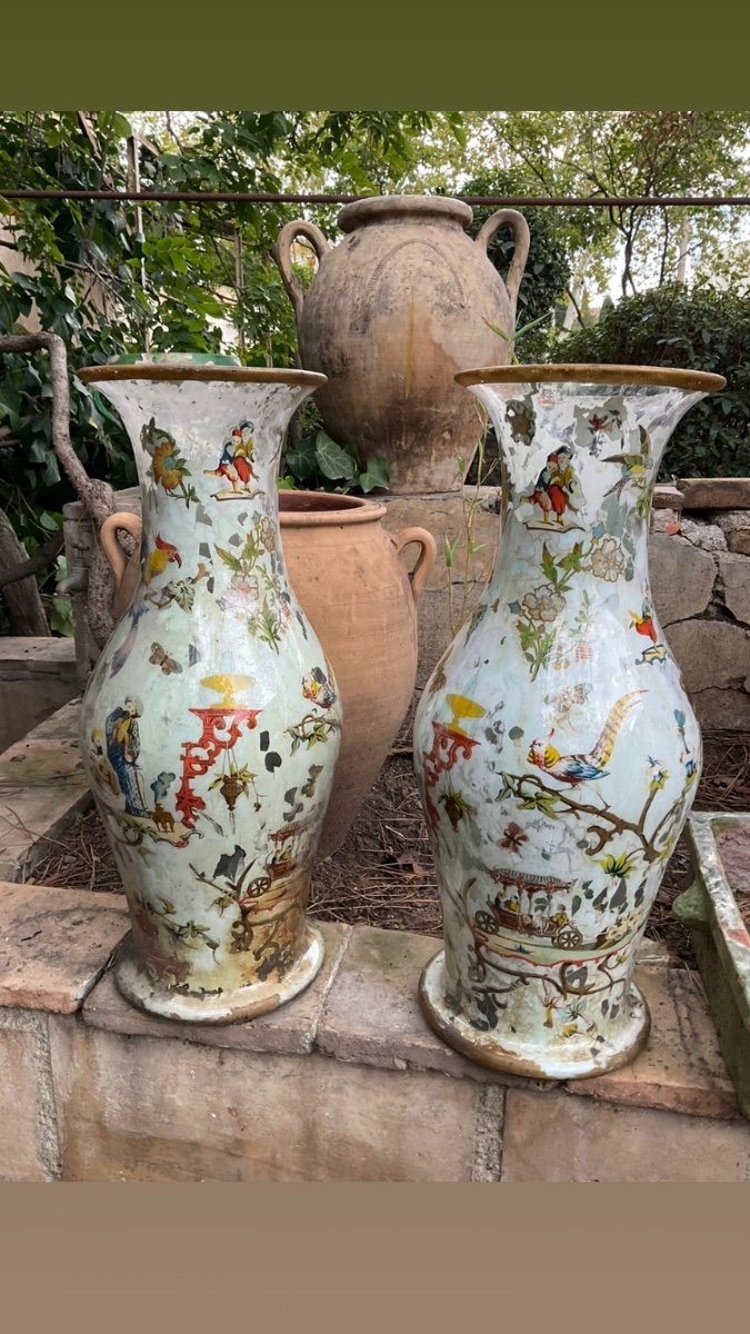 Pair Of Vases In Artepovera Around 1830/40-photo-6