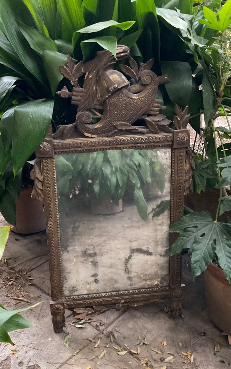 Louis XVI Period Silver Mirror With Military Attributes