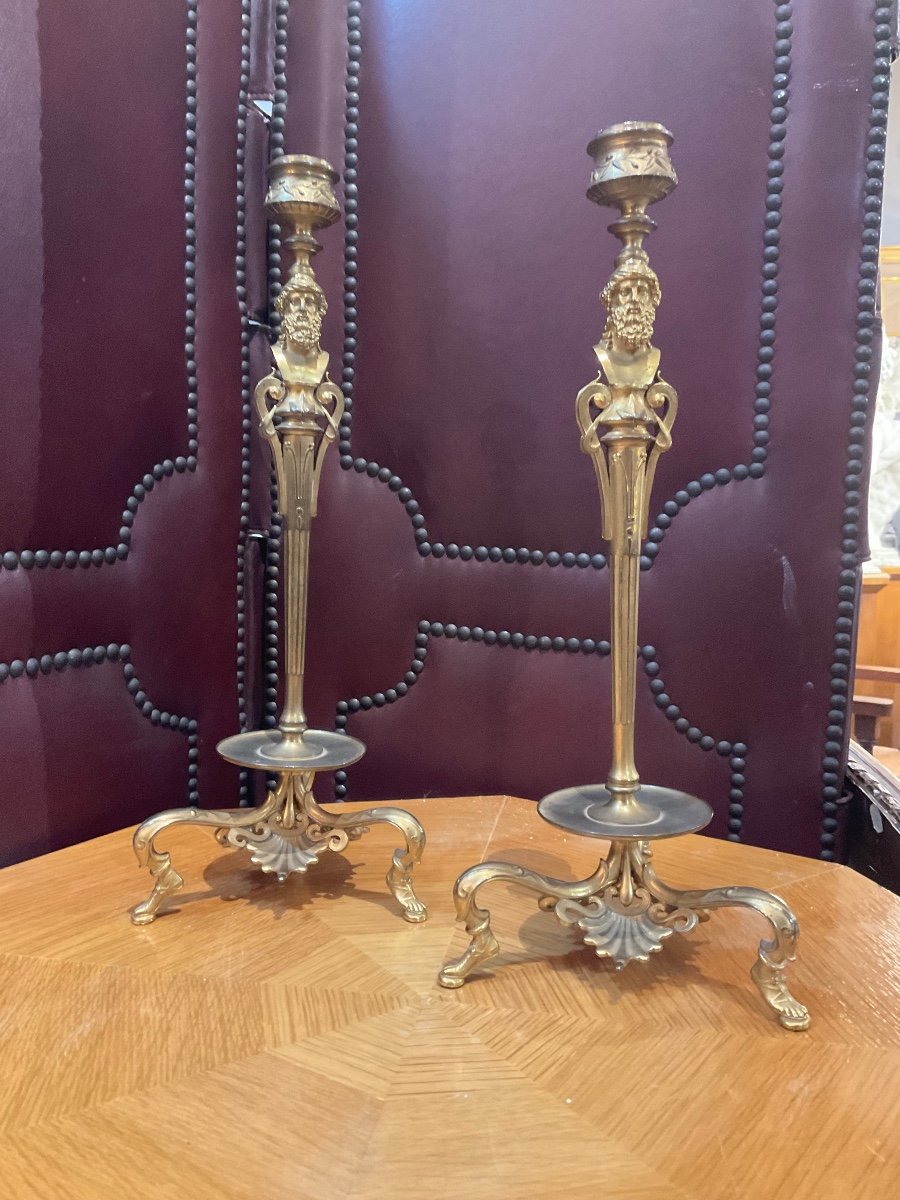 Pair Of Antique Candlesticks Signed By Ferdinand Barbedienne Circa 1870 -photo-3