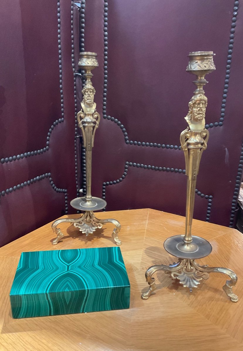 Pair Of Antique Candlesticks Signed By Ferdinand Barbedienne Circa 1870 