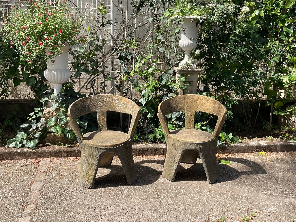 Pair Of Cement Trunk Armchairs -photo-2