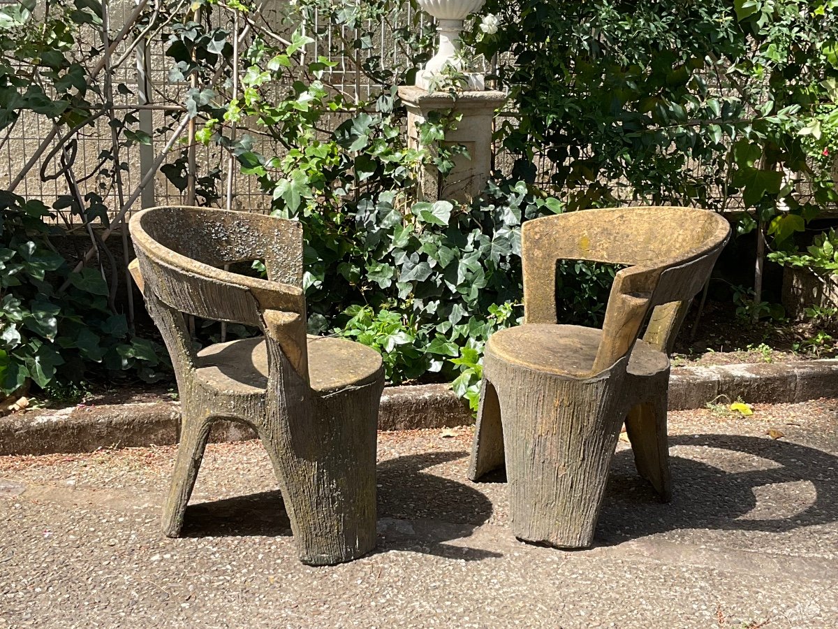 Pair Of Cement Trunk Armchairs -photo-3