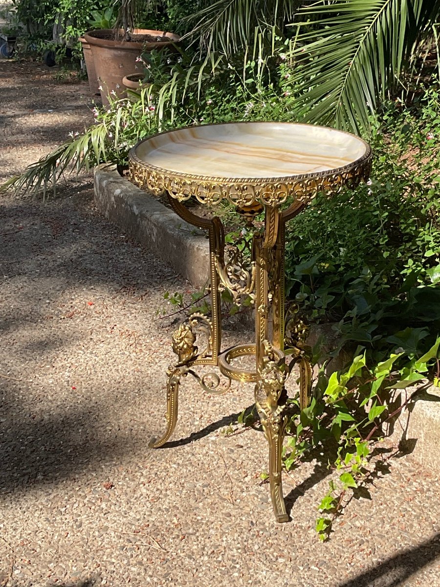 Napoleon III Bronze Pedestal Table With Onix Plateau -photo-3