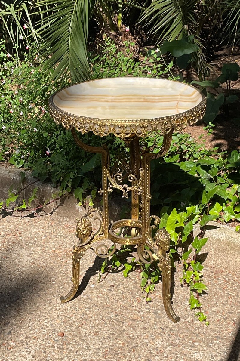 Napoleon III Bronze Pedestal Table With Onix Plateau 