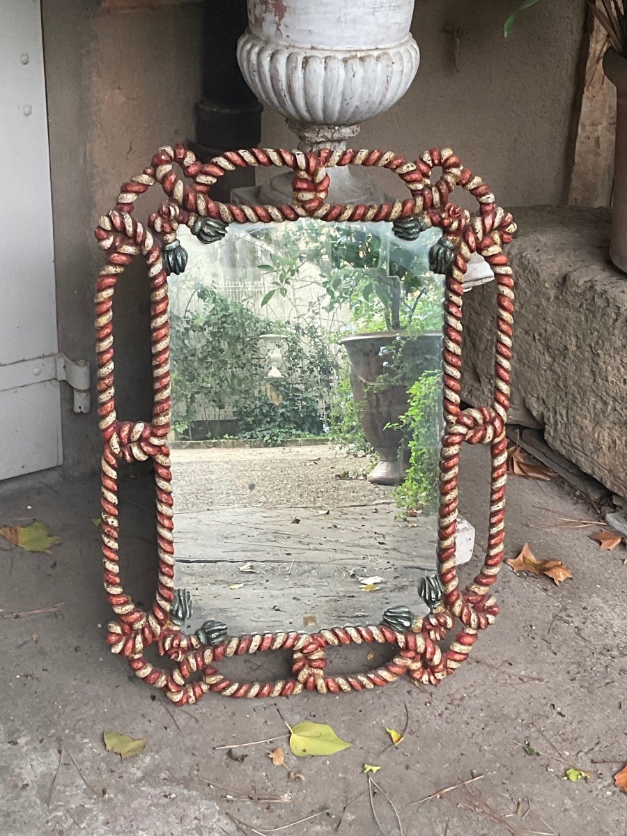 Italian Mirror In Carved And Painted Tricolor Wood Circa 1950/60 -photo-4