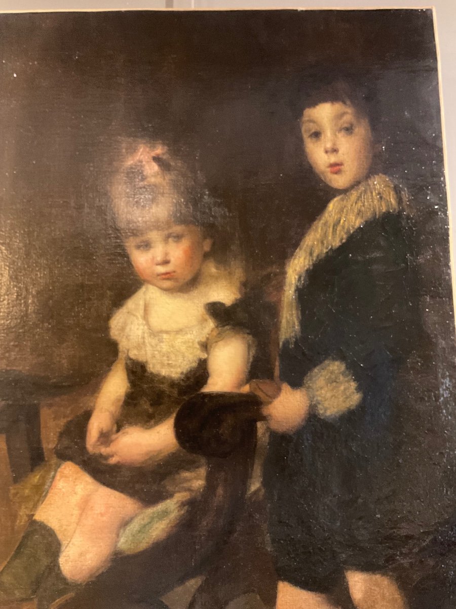 Grand Portrait D Enfants    LES 2 SŒURS.      Vers 1880 artiste inconnu -photo-4