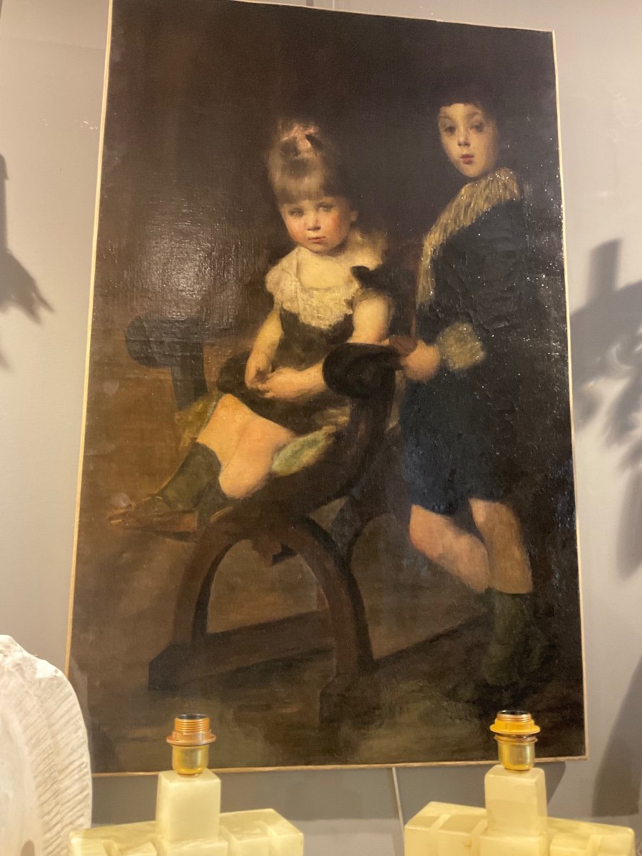 Grand Portrait D Enfants    LES 2 SŒURS.      Vers 1880 artiste inconnu -photo-3