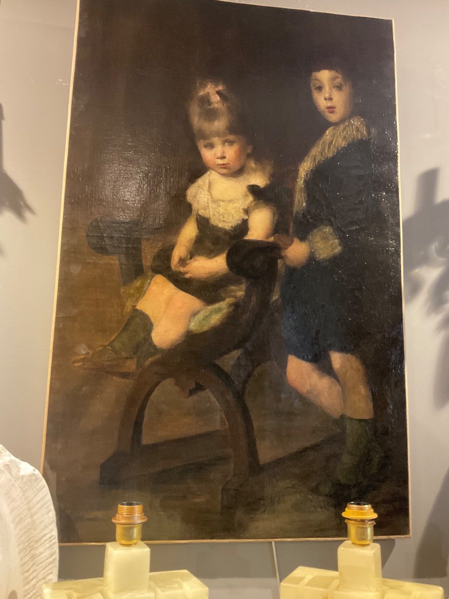 Grand Portrait D Enfants    LES 2 SŒURS.      Vers 1880 artiste inconnu 