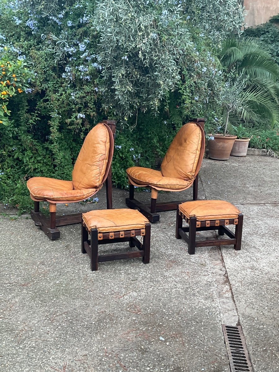 Pair Of Brazilian Brutalist Armchairs With Ottomans Circa 1970-photo-3