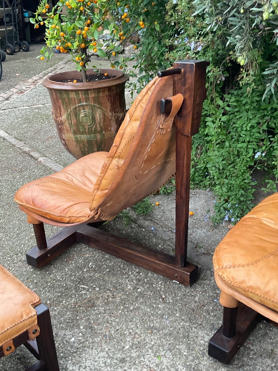 Pair Of Brazilian Brutalist Armchairs With Ottomans Circa 1970-photo-2