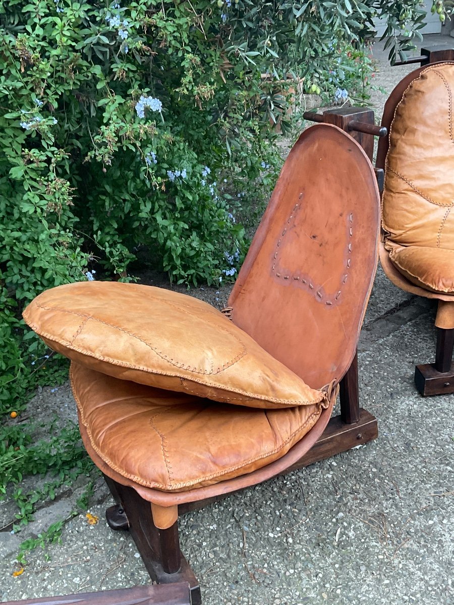 Pair Of Brazilian Brutalist Armchairs With Ottomans Circa 1970-photo-4