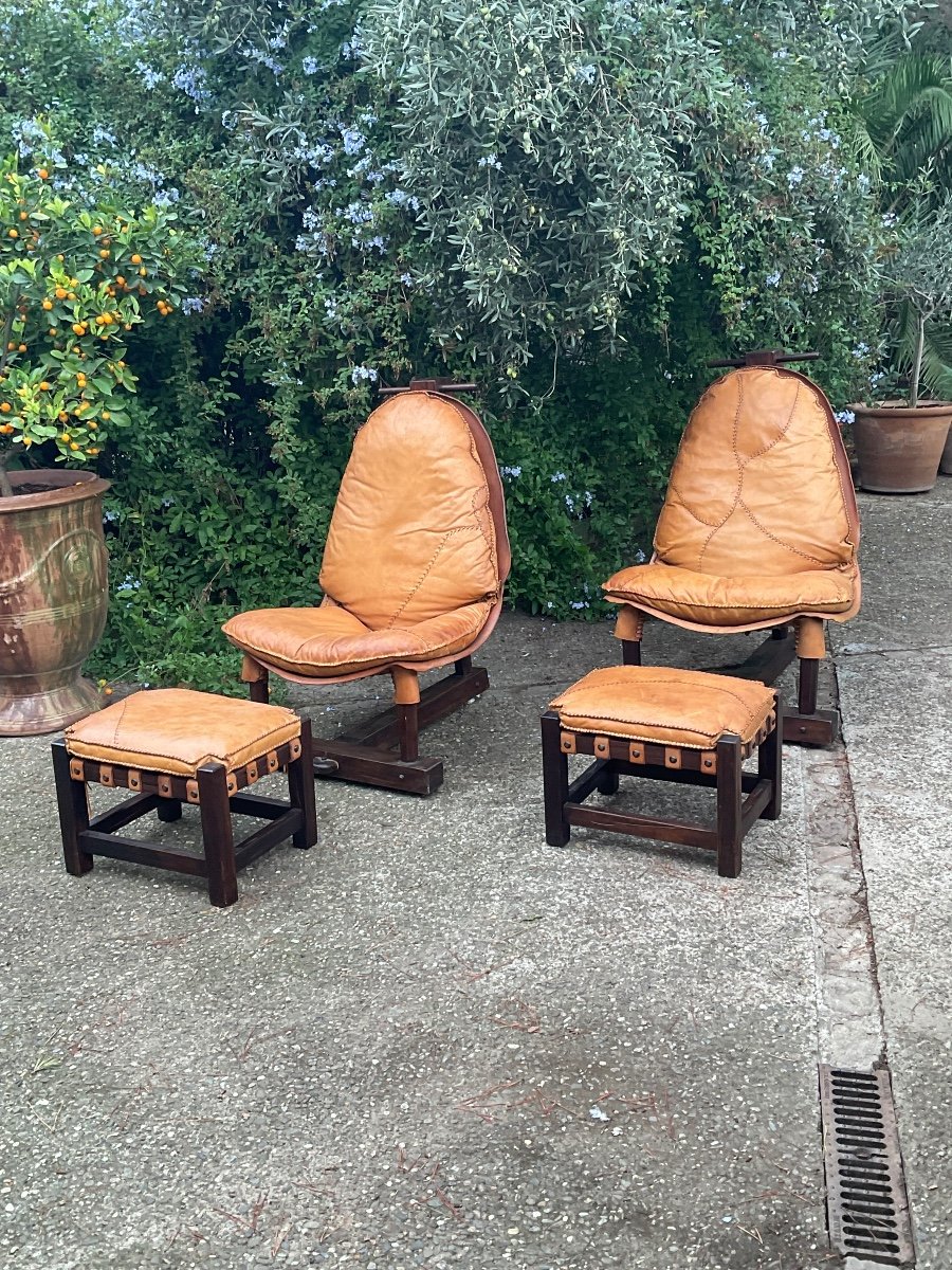 Pair Of Brazilian Brutalist Armchairs With Ottomans Circa 1970-photo-6