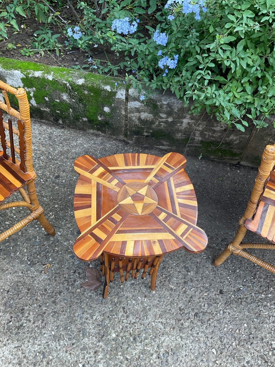 Folk Art Small Living Room Furniture In Star Marquetry -photo-2