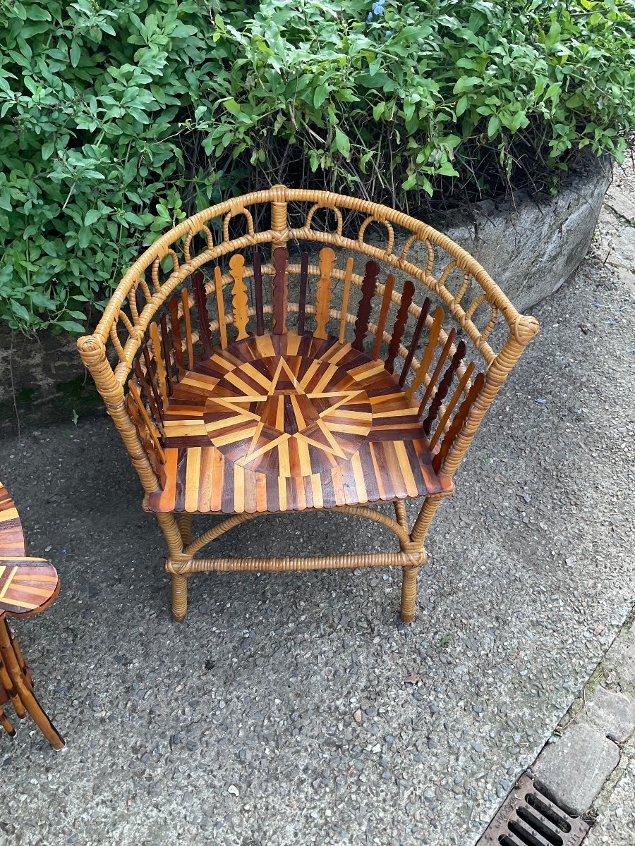 Folk Art Small Living Room Furniture In Star Marquetry -photo-1