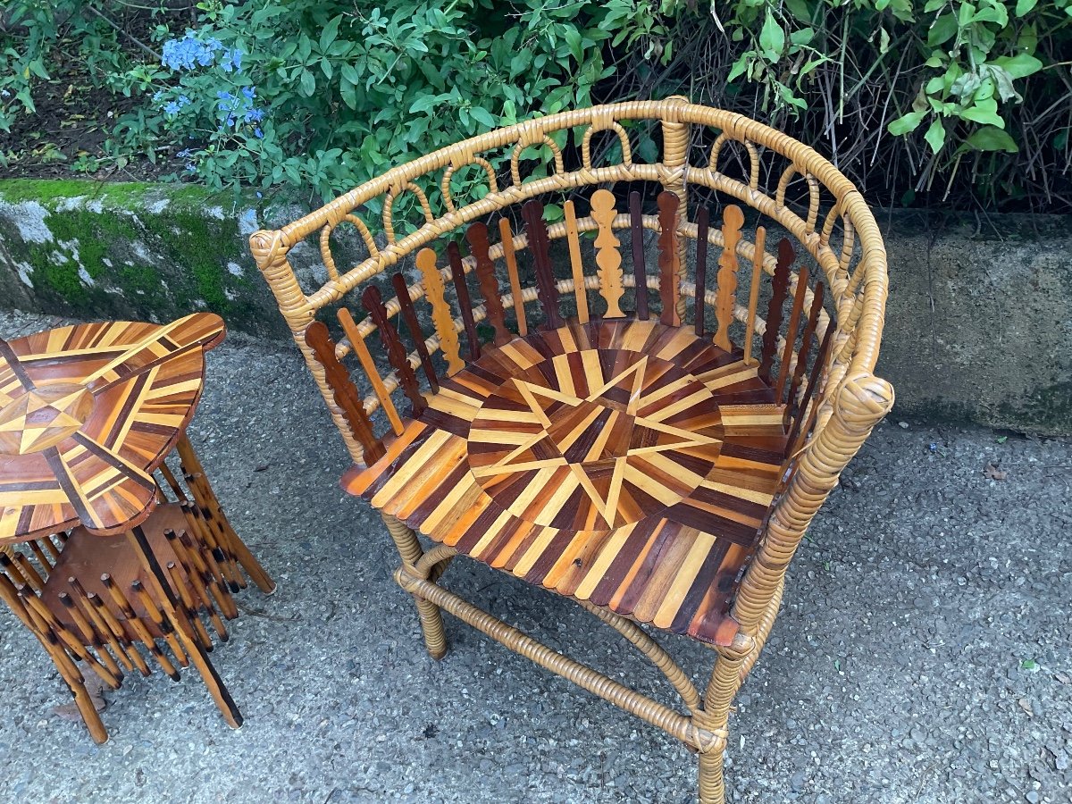 Folk Art Small Living Room Furniture In Star Marquetry -photo-3