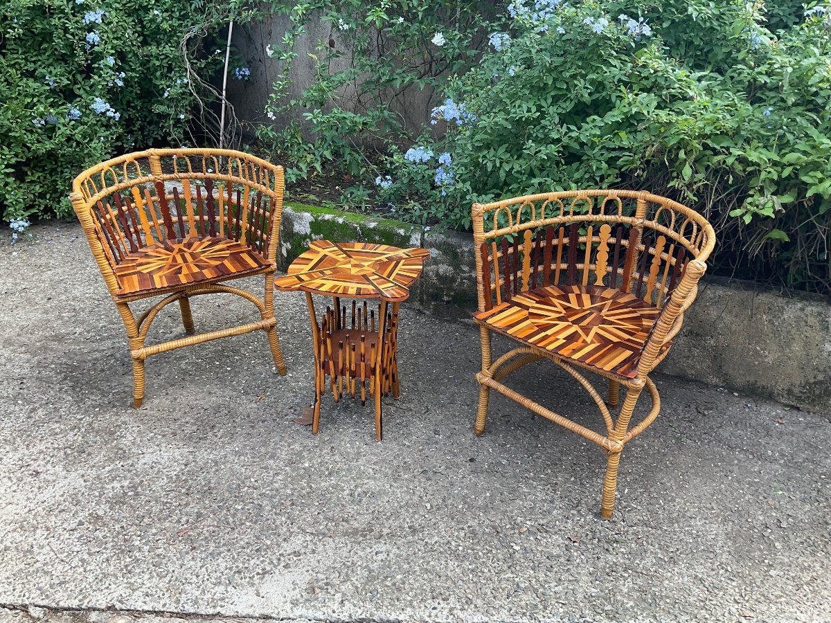 Folk Art Small Living Room Furniture In Star Marquetry -photo-6