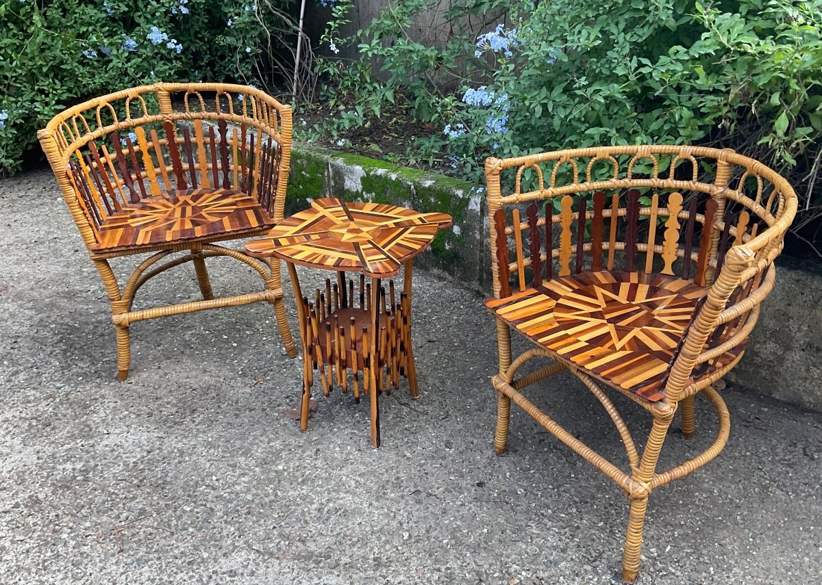 Folk Art Small Living Room Furniture In Star Marquetry 